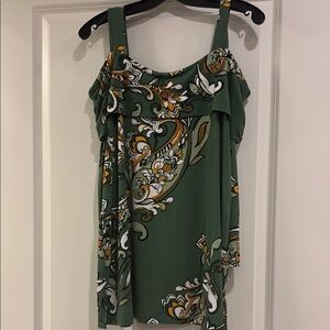 Long Sleeve Green Floral Bare Shoulder Top